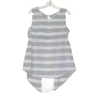 GB Semi Sheer Sleeveless Open Back Coverup Tank Top White Blue Stripe Size M